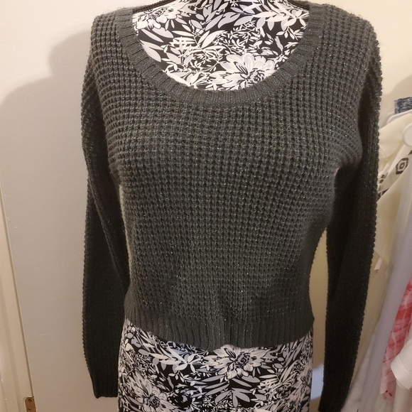 crop metallic crewneck wool blend sweaters M - Picture 1 of 5